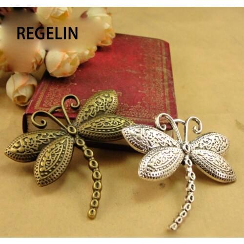 REGELIN Antique Bronze Vintage Tibetan Silver dragonfly Charm Pendant 5pcs 60x60mm for Diy Necklace Jewelry Making Handmade