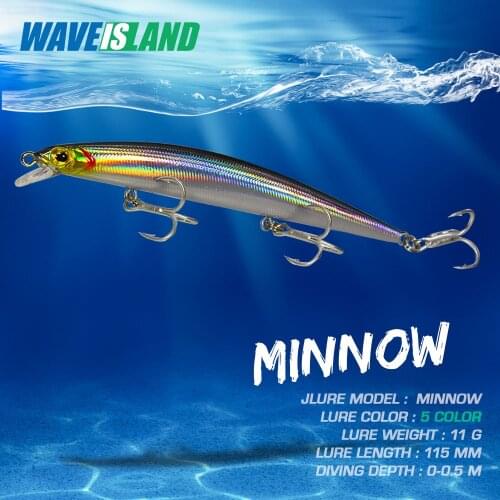 WAVEISLAND Minnow 2021 Fishing Lures 115mm 11g Bass Fishing Topwater Lure Articulos De Pesca Isca Artificial Fake Fish Bass Lure