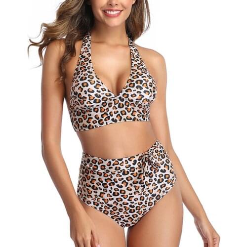 Sexy Halter Bikini Sets Women Leopard Print Push-up Padded Bra Swimwear Women 2021 Summer Brazilian Bathing Suits Wholesale