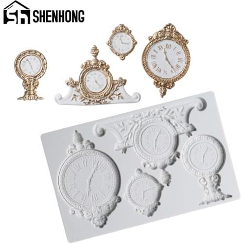 SHENHONG Retro Clocks Silicone Fondant Cake Mold Dessert Decorating Tools Chocolate Pastry Sugarcraft Gumpaste Baking Mould