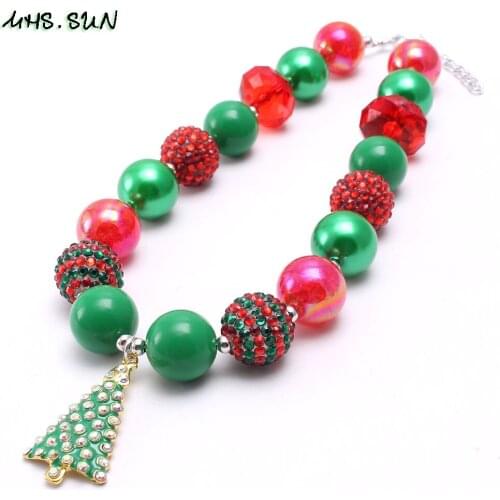 MHS.SUN Cute Tree Pendant Beads Necklace Girls Child Christmas Style Chunky Bubblegum Necklace Fashion Festival Jewelry For Gift