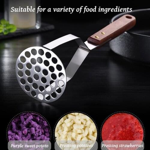 Stainless Steel Heavy Duty Potato Masher with Wooden Handle for Mashed Potato Creamy Vegetable and Fruit