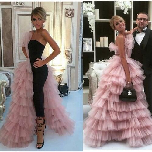 Unique Long Prom Dresses 2019 Tiered Tulle Chic Evening Dress Off the Shoulder Floor Length Formal Gown Party Wear Abendkleider