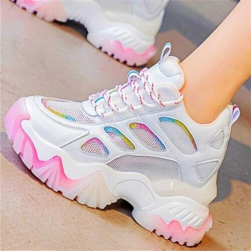 Party Shoes Fashion Sneakers Womens Summer Cow Leather Ankle Boots Platform Wedge High Heels Rhinestone Sandals Round Toe Shoes