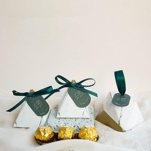 Green Triangle Diamond Marbling Wedding Gift Box Paper Candy Boxes Baby Shower Chocolate Packaging for Party Decoration