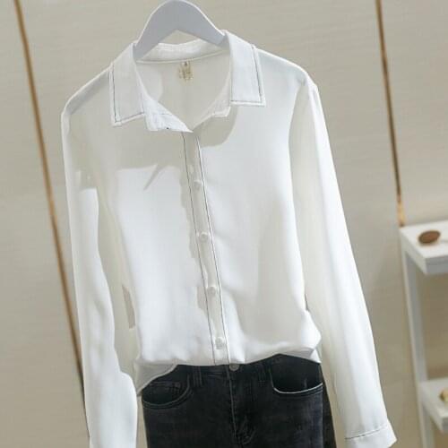 2021 Korean Fashion Office Lady Shirt with Button Spring New Long-Sleeved Chiffon Blouse Shirt Woman Blusas Mujer 8922 50
