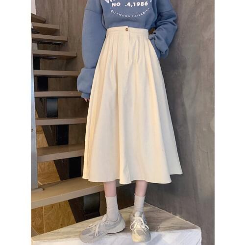 2021 Autumn Corduroy A-line Skirts Women Korean Style High Waist Pockets Ladies Zipper Slim Skirts Female woman skirts