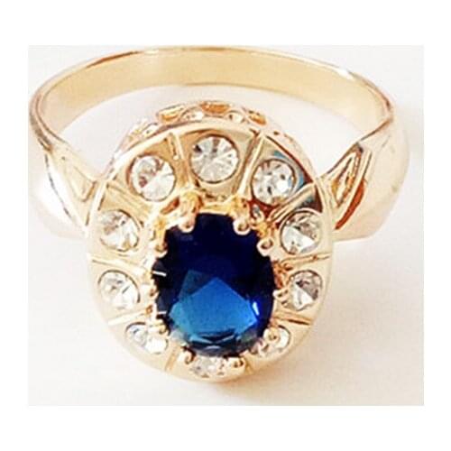 2021 New Design Women Rings Rose 585 Gold Color Anniversary Jewelry Luxury Round Royal Blue Cubic Zircon Ring