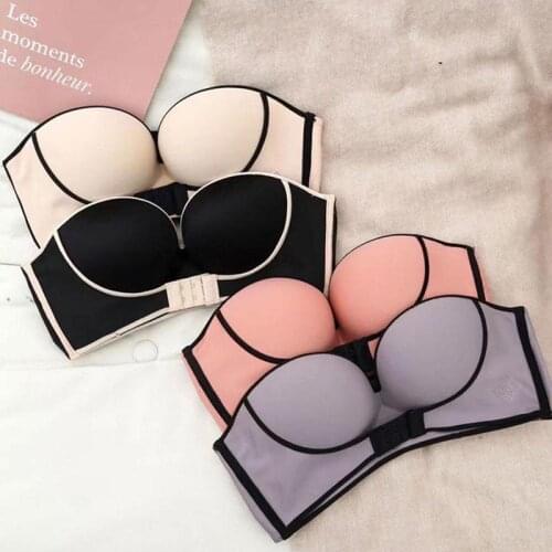 Womens Strapless Underwear Invisible Boneless Push Up Bra Gathering Shaping Sexy Bras Breathable Seamless Bralette sujetadores