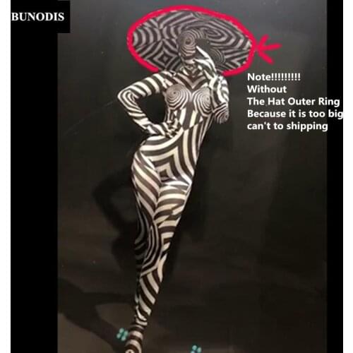 ZD263 Women Stage Wear Customes 3D Printed Zebra Pattern Bodysuit (Without Hat Outer Ring) Nightclub Party Celebrate Show Dancer