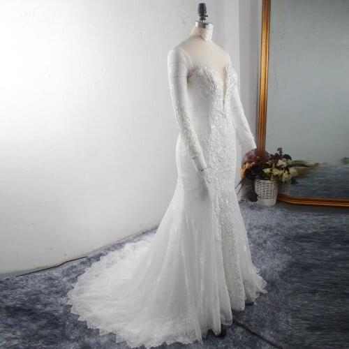 RSW1519 Vestido De Noiva Sereia Best Vintage Lace Beaded Stunning Long Sleeve Mermaid Court Bridal Wedding Gowns