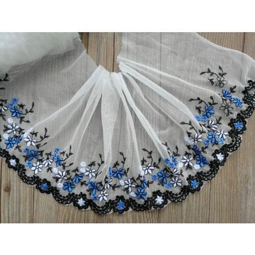 10Yards Beautiful Blue Embroidered Ribbon Lace Trim Mesh Tulle Sewing DIY Dress Clothes Curtains Floral Trimmings Decor
