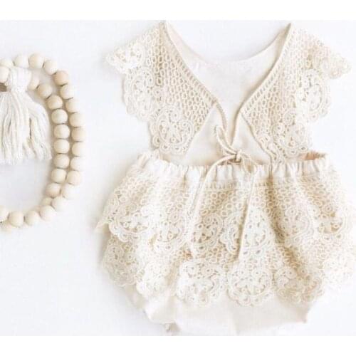2020 Princess Newborn Baby Girl Romper Summer Flower Lace Solid Deep V Neck Back Bow Jumpsuit Party Clothes Playsuit