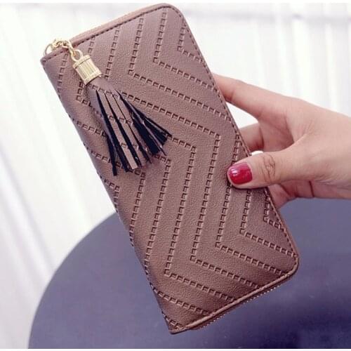2020 Women Long Wallets Clutch White High Quality Leather Tassel Ladies Purse With Zipper Phone Coin Card Holder Cash Receipt