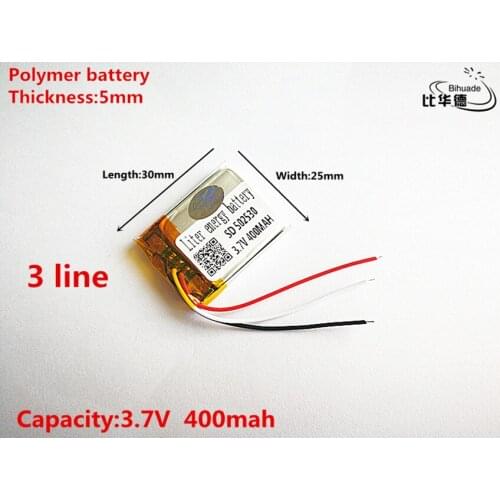3 line Good Qulity 3.7V,400mAH,502530 Polymer lithium ion / Li-ion battery for TOY,POWER BANK,GPS,mp3,mp4