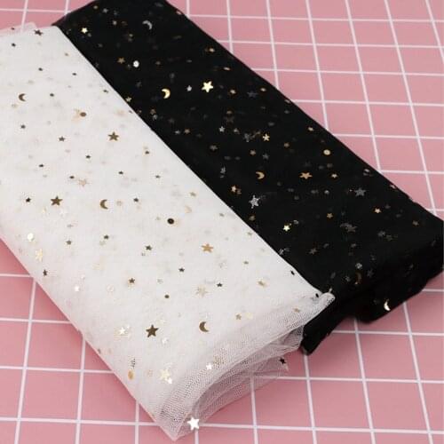 90*150cm Nylon Tulle Fabric Star&Moon Sequin Gauze Fabric for Sewing Festival Wedding Party Decor DIY Kids Girls Dress Materials