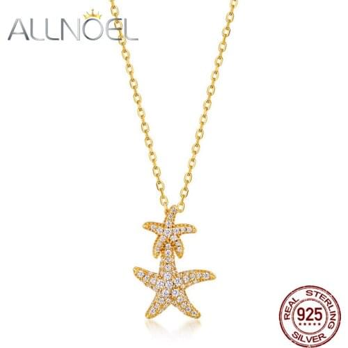 ALLNOEL Starfish Gold Necklace for Women Solid 925 Sterling Silver Cubic Zirconia 2020 Trend Pendant Necklaces Jewellry