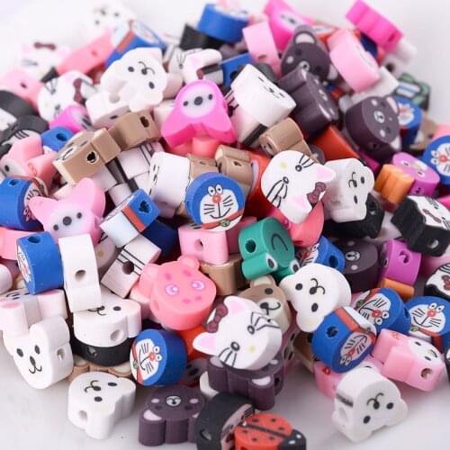 50/100Pcs/Lot Mixed Color Cute Cartoon Animal Design Beads Polymer Clay Spacer Loose Beads For Jewelry Making Bracelet Accessory
