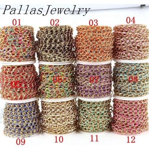 5Meter Gold Plating Multi Color Enamel Oval Bulk Chains for Neckalce Bracelet High Quality Copper Jewelry Making DIY Accessories