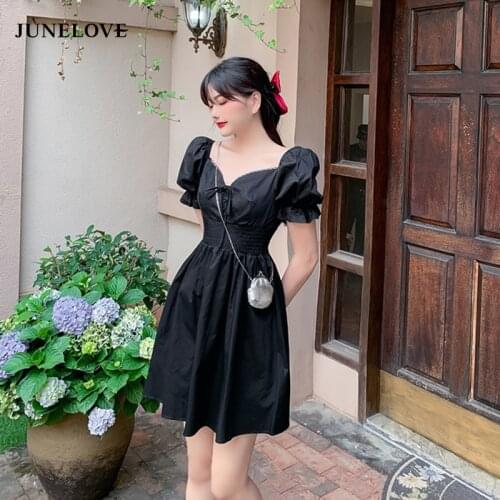 Black Mini Dress Women Lace-up Vintage A Line Elegant Sexy Oversize Dresses Square Streetwear Casual Korean Vestidos