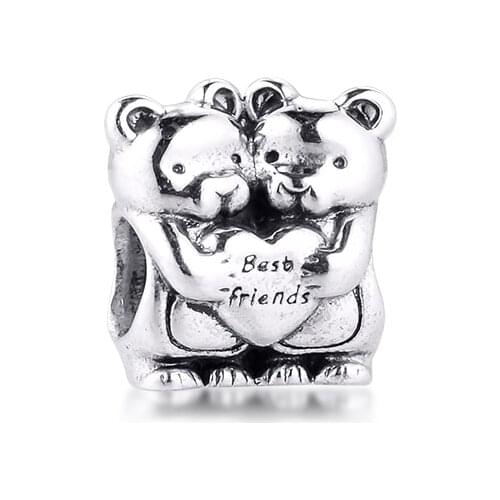 CKK 925 Sterling Silver Beads Best Buddies Charms Beads Fit Pandora Bracelet Women DIY Jewelry Wholesale