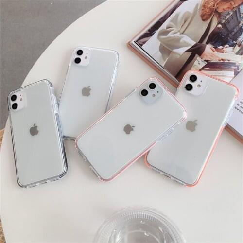 Color Border Soft TPU Phone Case For iPhone 11 Transparent Anti-fall Mobile Phone Accessories For iPhone XR Case 11 Pro 12 Pro