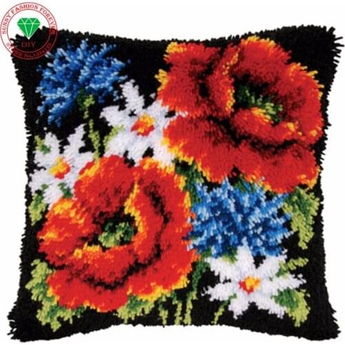 Flowers Pillowcase Needlework cushion Craft Diy pillowcase embroidery Patchwork Yarn carpet embroidery Stitch Thread embroidery