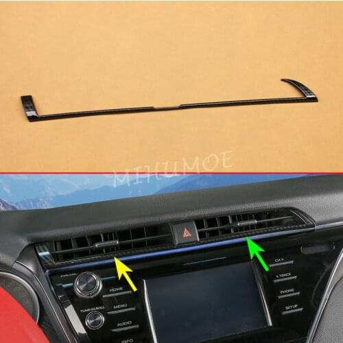 For Toyota Camry 2018 2019 2020 LHD Interior Dashboard Central Air Vent Strips Warning Light Switch Surrounds Trims Carbon Fiber