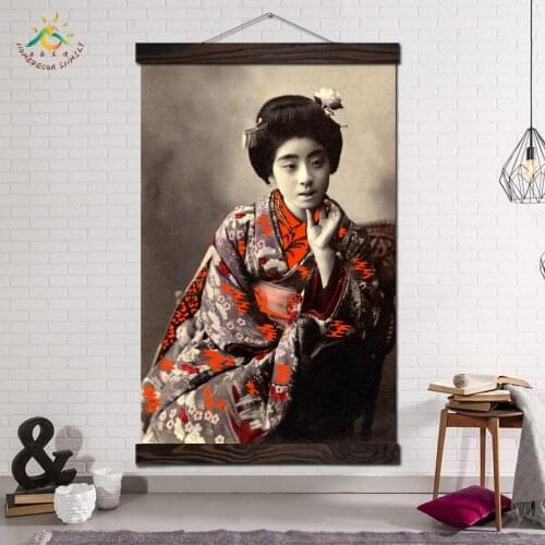 Geisha Retro Vintage Japanese Art Canvas Painting Prints and Posters Modern Home Decor Wall Art Pictures Frame for Living Room