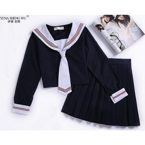 Jk School Uniform Orthodox College Wind Black Long-sleeved Female Cos Anime Pleated Skirt Japanese Suit Sailor Suit Student Wear