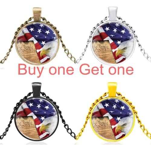 Classic Fashion American Flag Eagle Design Glass Convex Dome Men Women Jewelry Necklace Pendant Charm Accessories Gifts