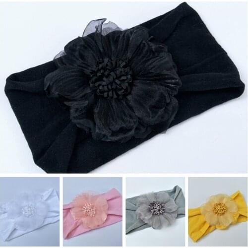 1 PCS Lovely Handmade Flowers Baby Elastic Wide Headband Infant Solid Color Nylon Hairband DIY Clothing Decoration Photo Props
