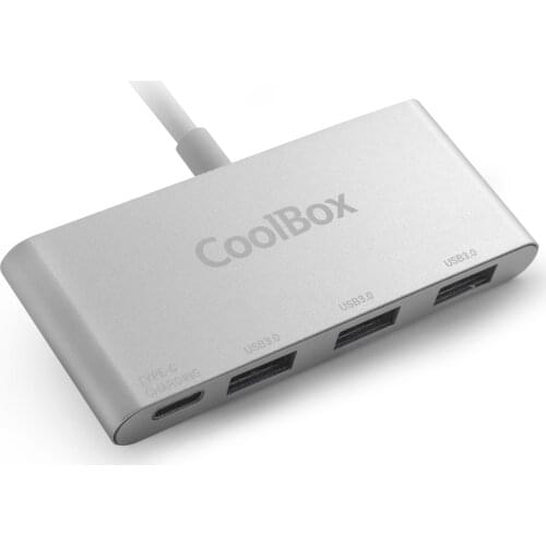 CoolBox Hub Type-C, 3 USB3.0 + PowerDelivery ports. Design in aluminium, silver, compact and light