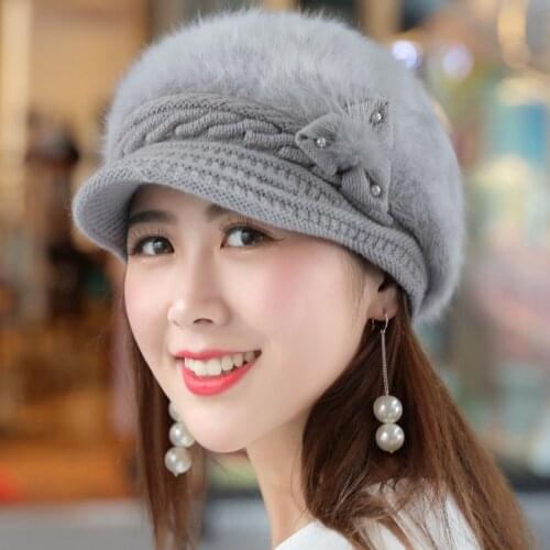 Women Winter Warm Hot Mink Rabbit Fur Ball Cap Female winter New Thick Plush Skullies Hat Women Fashion Knitted Beanies hat