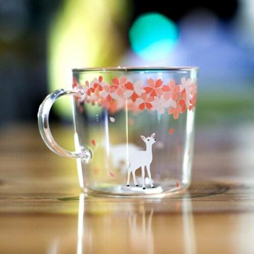 Tuuli Pink Cherry Blossoms Series Zakka Tumbler Cute Deer Cat Rabbit Swell Coffee Mug Breakfast Milk Glass Cup Caneca Tazas