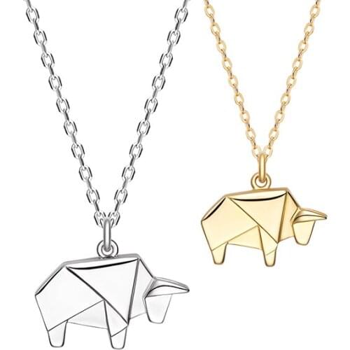 Fashion Real 925 Sterling Silver Lovely Origami Calf Pendant Necklace 2021 Zodiac Ox Couple Fine Jewelry for Women Men