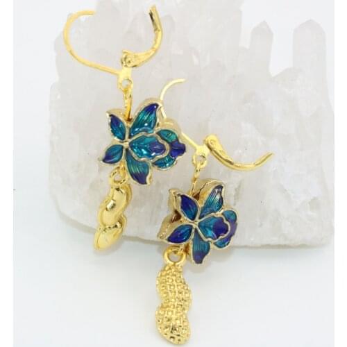 Fashion top quality long dangle drop earrings elegant gold-color cloisonne for women weddings party gifts clothes jewelry B2601