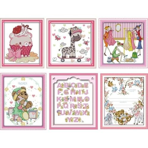 Cartoon Bear Cross Stitch Kits 11CT 14CT Printed Patterns Handmade Crafts DMC on Canvas Counted Sewing Needlework Embroidery Set