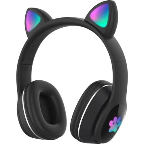 L400 Over Ear Music Headset Glowing Cat Ear Headphones 7 Color Breathing Lights Foldable Wireless BT5.0 Earphone AUX IN TF Card