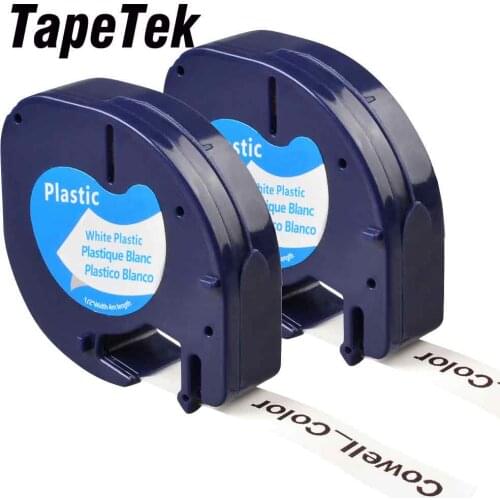 2 Compatible Dymo LetraTag 91201 Black on White (12mm x 4m) Plastic Label Tapes for LT-100H, LT-100T, LT-110T, QX 50, XR, XM