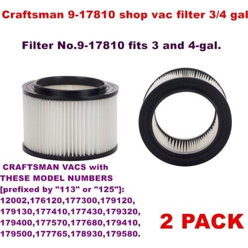 2 PACK Craftsman 9-17810 shop vac filters 3/4 gal vacs made 1988 and after vacuum Washable Pleated Paper filter