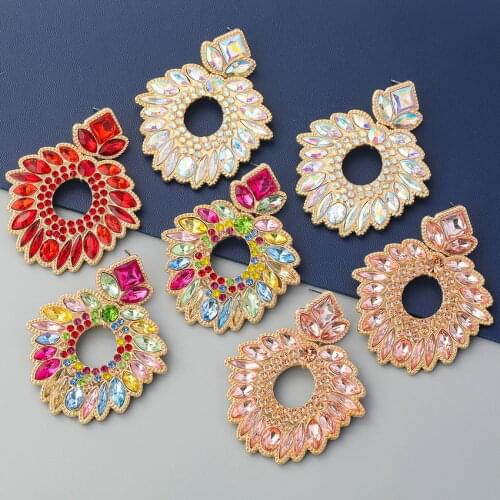 Luxuriant Baroque Style Pave AB Crystal Leaf Earrings for Women Colorful Crystal Accent Statement Women Earrings Wedding Jewelry