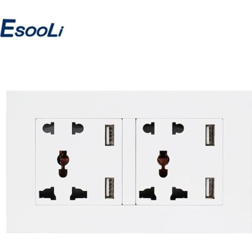 Esooli Wall Socket Dual Universal 5 Hole Power Outlet With 4 USB Smart Induction Charger Port for Mobile PC Panel