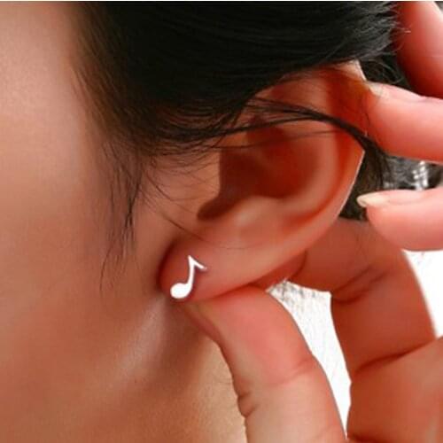 Cute Lovely Fashion Musical Note Silver Color Stud Earrings For Women Girls Personality Trendy Earring Jewelry