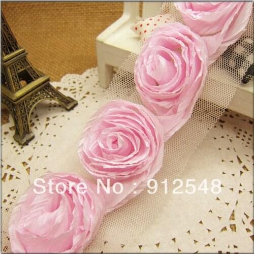 Free shipping,chiffon flower lace,pretty rose flower trim,garment accessories floral decoration,DIY style,1059-2