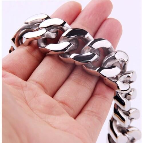 Strong Heavy Jewelry 316L Stainless Steel Polished Cuban Curb Chain Mens Bracelet Bangle High Quality Male Wristband