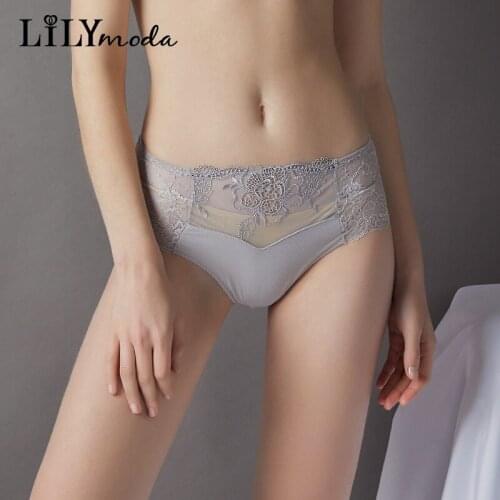 Lilymoda Women Panties High Quality Sexy Transparent Floral Lace Low Waist Lifting Underwear Soft Pure Cotton Crotch Short Brief