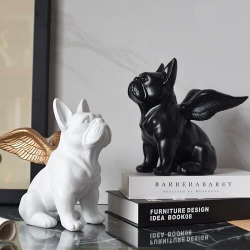 WU CHEN LONG Nordic Wing French Bulldog Art Sculpture Abstract Angel Animal Statue Dog Figurine Resin Crafts Home Decor R4914