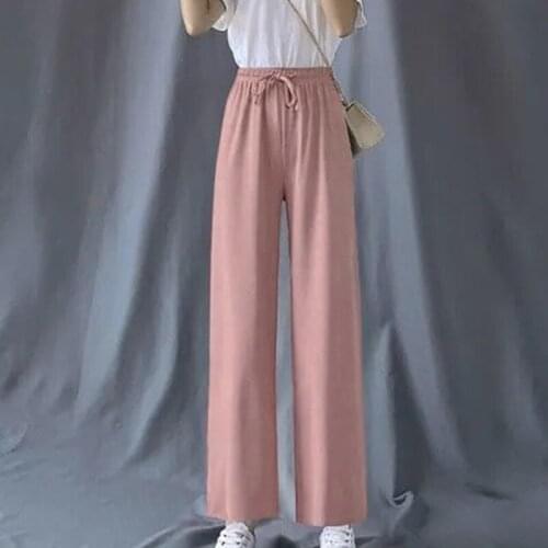 2021 Summer Women Wide Leg Pants High Waist Loose Casual Lace Up Ladies Ankle-Length Trousers Fashion Floor Pants