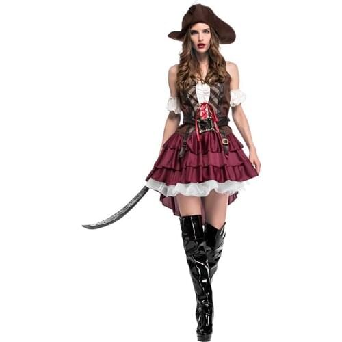 Women Halloween Pirates of The Caribbean Costume Female Warrior Cosplay Carnival Purim Stage Nightclub Bar Role Play Party Dress